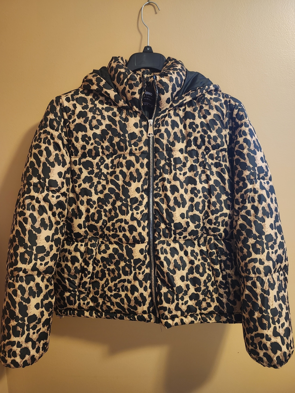 Leopard Print Puffer Jacket - Tan and Black